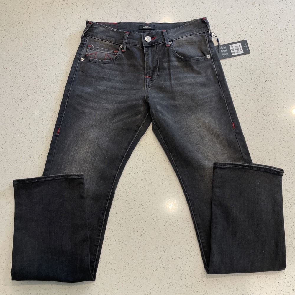 NWT True Religion Jeans Ricky Mens Sz 30x34 No Flap SN Relaxed Straight Black